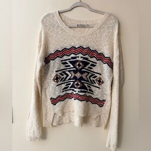 Versona Cream and Navy Aztec-Inspired Geometric Print Sweater, size XL